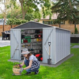 Bencmate Storage Sheds Hinge Portal Outside Storage Room With All-Weather Design Metal Tool Shed For Backyard, Patio, Lawn, Gray, 101.6"*142.1"*80.1" - 1 of 4