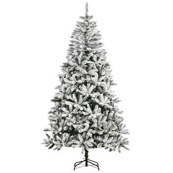 HOMCOM 7.5 FT Tall Unlit Snow Flocked Pine Artificial Christmas Tree with Realistic Branches, Green