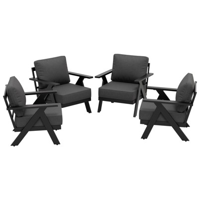 EAGLE PEAK Urban Slate Modern Patio Accent Chair Set of 4 with Thick Cushions, Black/Gray