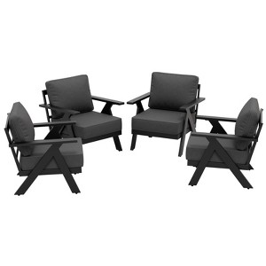 EAGLE PEAK Urban Slate Modern Patio Accent Chair Set of 4 with Thick Cushions, Black/Gray - 1 of 4