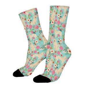 Golden Retriever Dog Florals Women Printed Crew Socks Funny Funky Socks Soft Polyester Novelty Gifts for Artists Men - 1 of 1