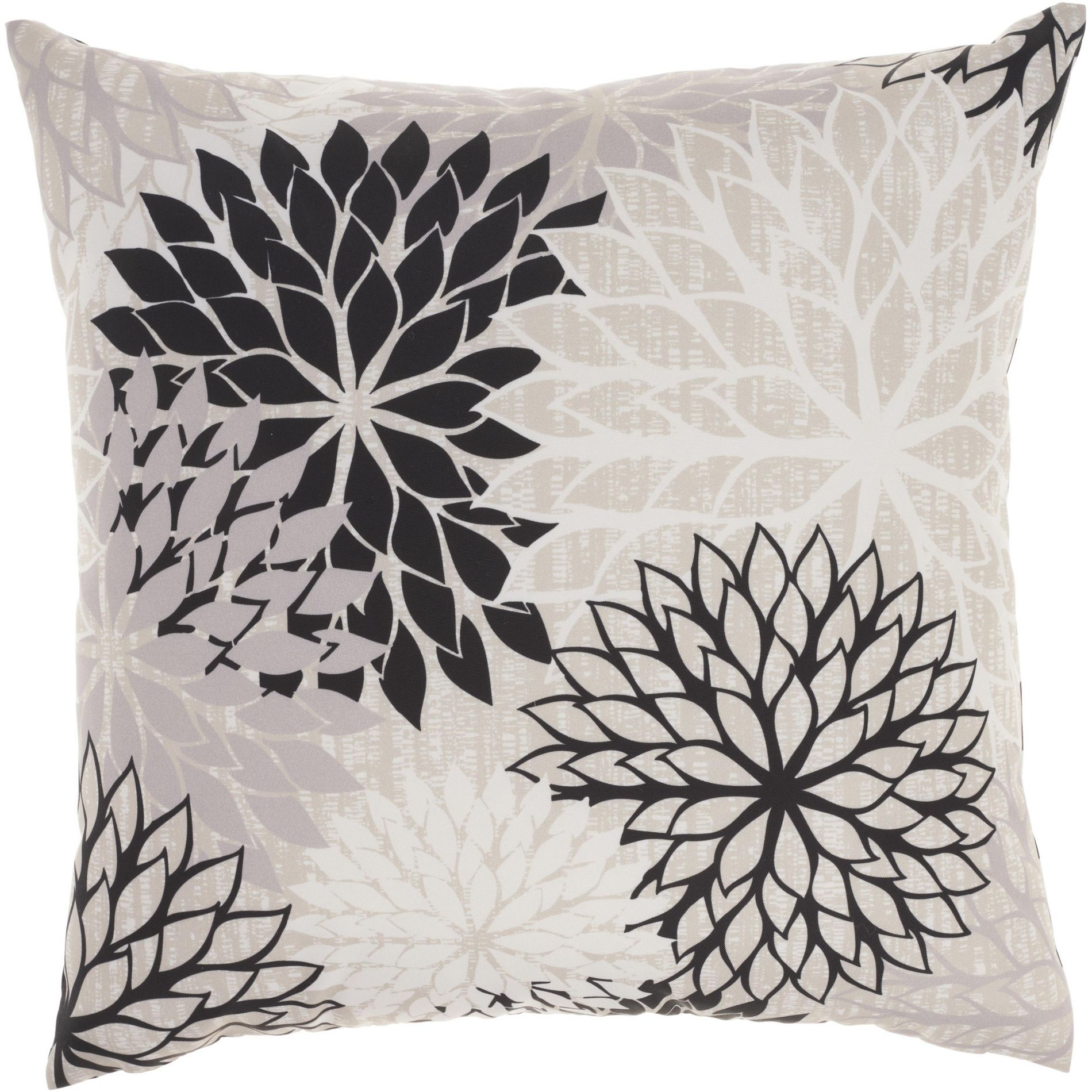 Mina Victory Aloha Floral Tropical Outdoor Throw Pillow Black White 20" x 20"