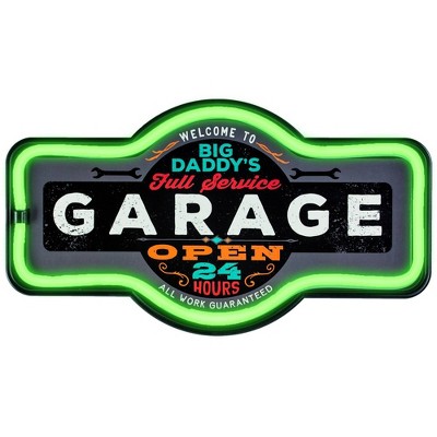 Big Daddy's Full Service Garage LED Neon Sign with Green Frame