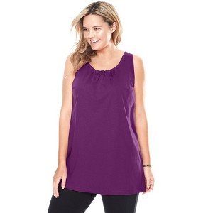 Woman Within Perfect Sleeveless Shirred U-Neck Tunic - 1 of 4