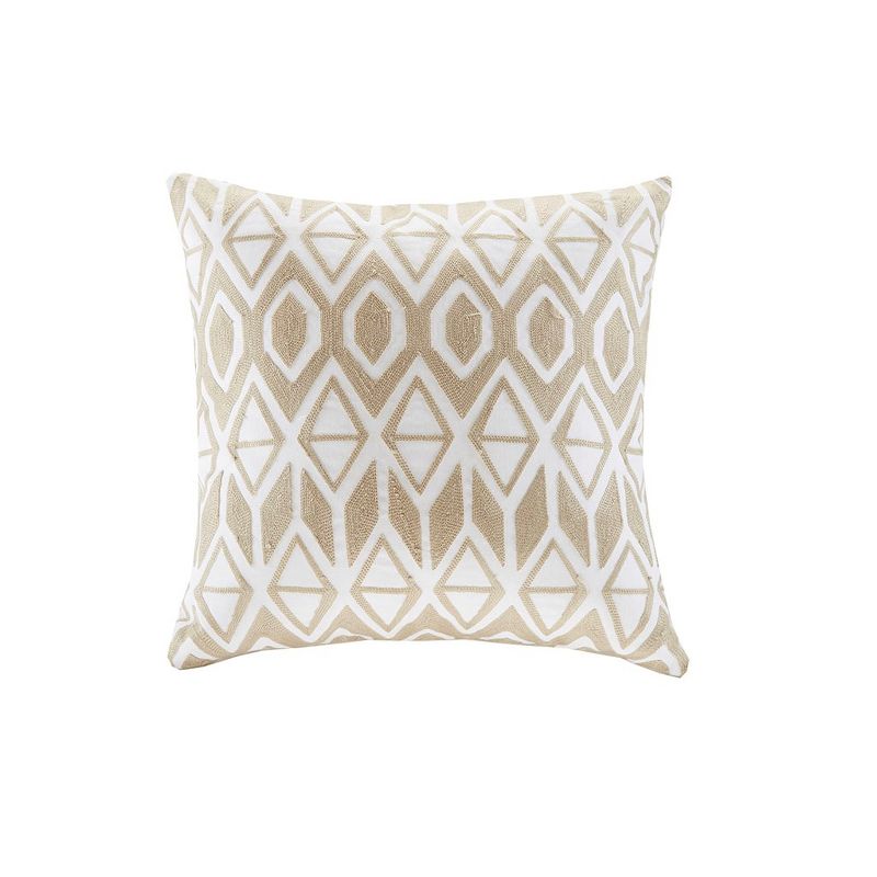 LIVN CO. Geometric Embroidered Cotton Square Decorative Pillow Taupe 18x18", 1 of 5