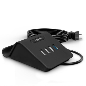 iHome USB Charging Station, 4-Port Fast Charger, Built-In Power Cord, Smart Charging, Compact Design - 1 of 4