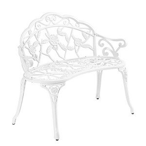 Karl Home | 38.5-Inch White Aluminum Garden Bench with Floral Backrest - 1 of 4
