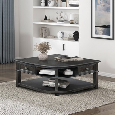 Living Room Coffee Table Storage Drawer Lift Top Open Shelves Charcoal Finish New Style Durable Wooden