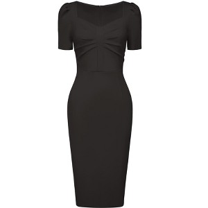 Hobemty Women's Vintage Sweetheart Neck Puff Short Sleeve Midi Pencil Dress - 1 of 4