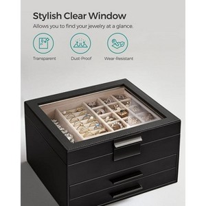 Jewelry Box with Glass Lid Accessory Organizer Case for Rings Necklaces Earrings - 1 of 4