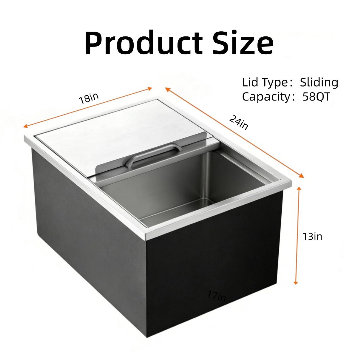 Drop-In Ice Chest 58 Qt, Stainless Steel Ice Bin with Lid & Drain Pipe, Insulated Outdoor Cooler for Bar & Kitchen - thumbnail 8