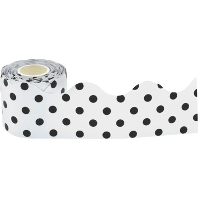 Teacher Created Resources Black Polka Dots on White Scalloped Rolled Border Trim, 50 Feet (Pack of 6)