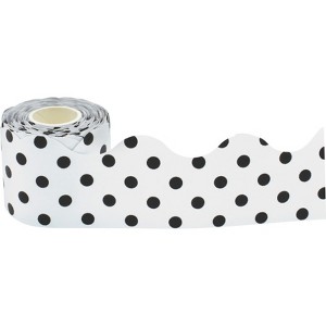 Teacher Created Resources Black Polka Dots on White Scalloped Rolled Border Trim, 50 Feet (Pack of 6) - 1 of 1