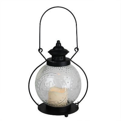 Northlight 11" Clear Molded Glass Lantern with Flameless LED Pillar Timer Candle