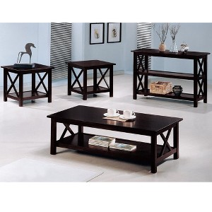 Merlot 3-Piece Occasional Set with X-Style Frames and Lower Storage Shelves ¨C Coffee Table & 2 End Tables - 1 of 4
