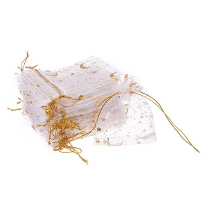 Unique Bargains Moon Star Printed Drawstring Mini Gift Candy Christmas Organza Bags 100 Pcs - 1 of 4