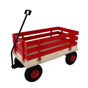 Lyngins Kids' Wooden Garden Cart, All-Terrain Rubber Wheel Wagon Cart with Large Cargo Box, Grocery Cart with Ergonomic Handle, Outdoor Wagon for Kids - 1 of 4