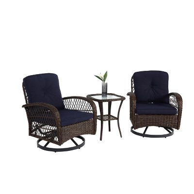 Maliang 3 Piece Outdoor Swivel Rocker Patio Chairs, 360¡ã Rocking Patio Conversation Set with Cushions & Glass Coffee Table for Backyard