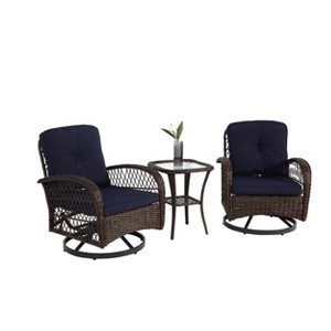 Maliang 3 Piece Outdoor Swivel Rocker Patio Chairs, 360¡ã Rocking Patio Conversation Set with Cushions & Glass Coffee Table for Backyard - 1 of 4