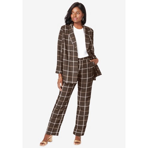 Jessica London Women's Plus Size Double-breasted Pantsuit, 12 W - Chocolate  Simple Grid : Target