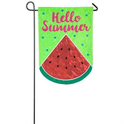 Evergreen Flag  Beautiful Hello Summer Watermelon Applique Garden Flag - 12.5  x 1 x 18 Inches Homegoods and Decorations for Every Space