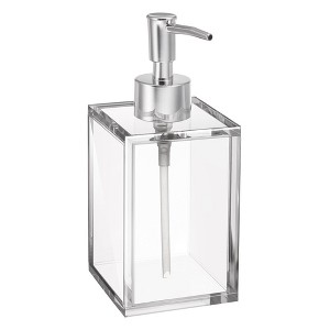 Clear Acrylic Refillable Soap Dispenser with Rust Proof Stainless Steel Pump, Modern Square Liquid Hand Soap Dispenser 12 oz, - Elavain - 1 of 4