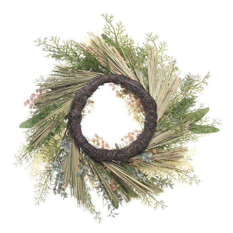 Transpac Artificial 22 in. Multicolor Spring Dried Leafy Flower Wreath, 3 of 4