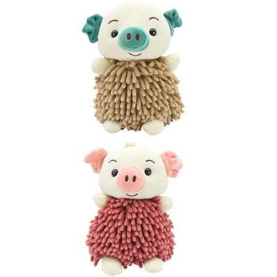 REGALWOVEN Bathroom Kitchen Cute Cartoon Piggy Chenille Soft Absorbent Hand Towel 2 Packs 7" x 11"