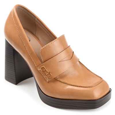 Journee Womens Ezzey Loafer Mid Stacked Heel Square Toe Pumps