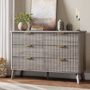 Fluted Dresser for Bedroom with 6 Deep Drawers, 47.2 in Wide Modern Chest of Drawers, Wooden Dresser TV Stand, Curved Profile Design, for Living Room - 1 of 4