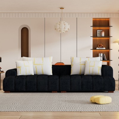Corduroy Fabric Comfy Sofa with Rubber Wood Legs, Sleeper Couch with 4 Pillows for Living Room, Bedroom, Office, Indoor Furniture - Maison Boucle