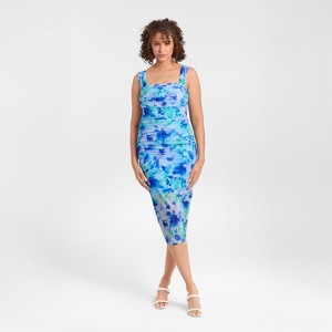 Women's S3 Draped Mesh Sculpting Midi Dress with Built-In Shapewear - Blue  Riveria Floral : Target