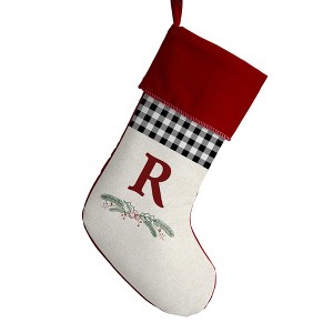 Personalization Mall Festive Foliage Initial Christmas Stocking, Burgundy - 1 of 2