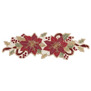 Saro Lifestyle Beaded Table Runner With Poinsettia Design, Red, 13" x 36" - 1 of 3