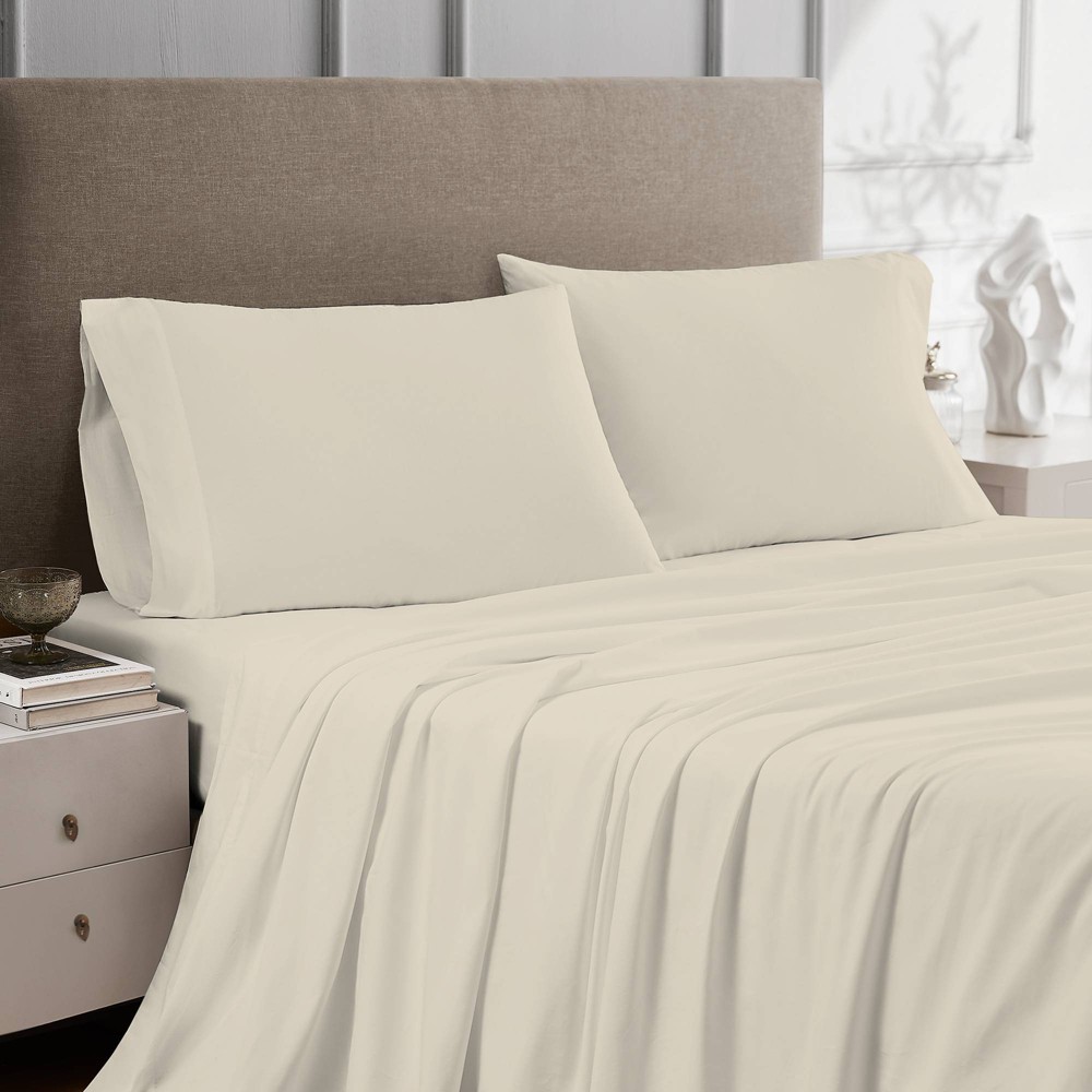 Photos - Bed Linen Queen 100 Cotton Percale Sheet Set Ivory - Color Sense