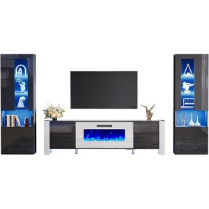 3 Piece Living Room Table Set, TV Stand with Fireplace & Bookcases - 1 of 4