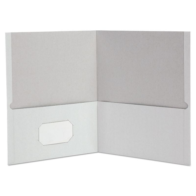 Universal Two-Pocket Portfolio Embossed Leather Grain Paper White 25/Box 56604, 2 of 6
