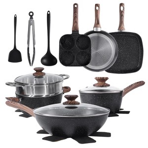 Kumasinova 17-Piece Non-Stick Cookware Set,Versatile Aluminum Cooking Set with Saucepan,Grillpan,Steamer and Utensil Set,Suitable for All Stoves - 1 of 4