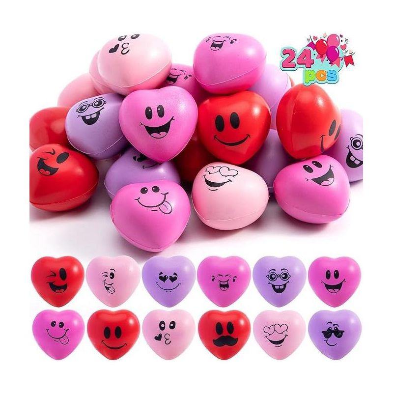 Syncfun 24 PCS Valentine's Day Heart Stress Balls for Kids, Toys Slow Rising for School Carnival Reward, Valentine Party Relieve Stress Toys, 1 of 8