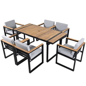 Patio Dining Set, 7 Pcs Dining Set with Chairs and Table, 6 Seat Dining Set, Dining Set with Steel Frame and PE Cushions-Coolbibila - 1 of 4