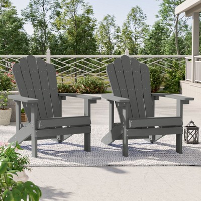 Sonkuki 2PCS Outdoor Faux Wood Adirondack Chairs, Patio Accent Chairs with High Back and Wide Seat for Garden, Backyard