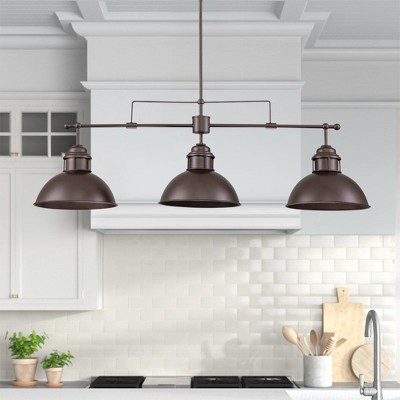 Rennnsan Vionix 35" W 3 -Light Dimmable Rustic Linear Kitchen Island Pendant in Dark Silver & Rustic Bronze