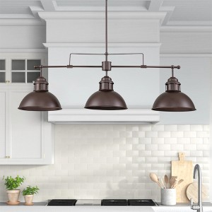 Rennnsan Vionix 35" W 3 -Light Dimmable Rustic Linear Kitchen Island Pendant in Dark Silver & Rustic Bronze - 1 of 4