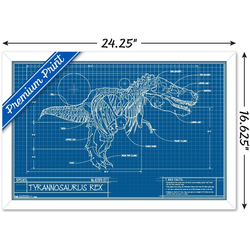Trends International T-Rex - Blueprint Illustration Framed Wall Poster Prints, 3 of 7
