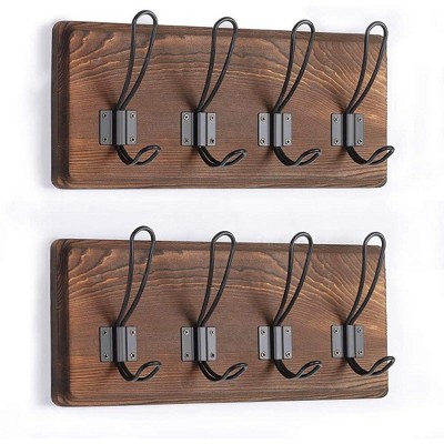 Oumilen Wood Wall Mounted 4 Hook Coat Rack, Set of 2