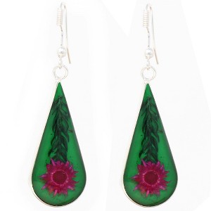 Slickblue 2.5" Translucent Dried Flower Earrings - Handmade Jewelry, Pink & Green Color, Sterling Hooks - 1 of 3