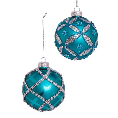 Kurt Adler 80MM Teal Glass Ball Ornaments, 6-Piece Set