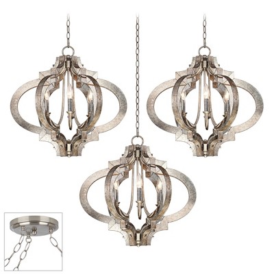 Possini Euro Design Aged Silver Swag Pendant Chandelier Openwork 3-Light Fixture Dining Room House Foyer Kitchen Island Entryway