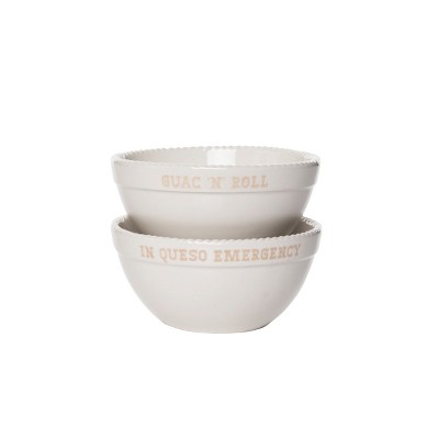 Totalee Gift Queso/Guac Bowls Set of 2 Ceramic White 13.5 oz