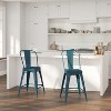 Merrick Lane Metal Indoor-Outdoor Counter Stool with Vertical Slat Back and Integrated Footrest - 2 of 4
